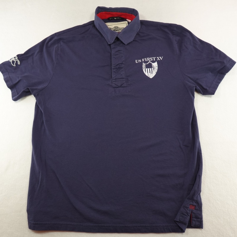 Canterbury of New Zealand Polo Shirt Mens Large Blue Jersey Rugby US XV‎ MinFlaw - Picture 2 of 15